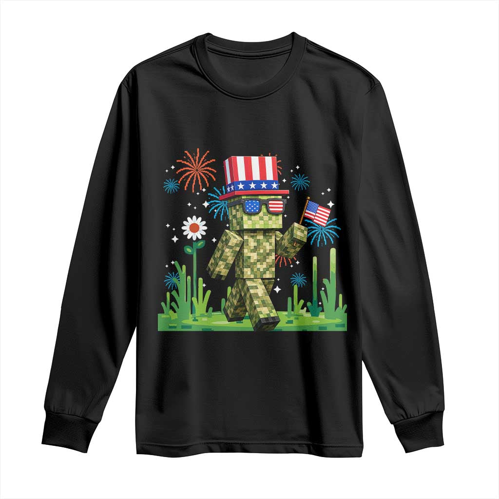 4th Of July Gamer Long Sleeve Shirt Pixel Art US Flag Gaming TS12 Black Print Your Wear