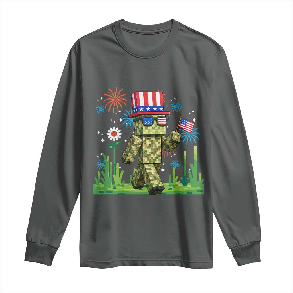 4th Of July Gamer Long Sleeve Shirt Pixel Art US Flag Gaming