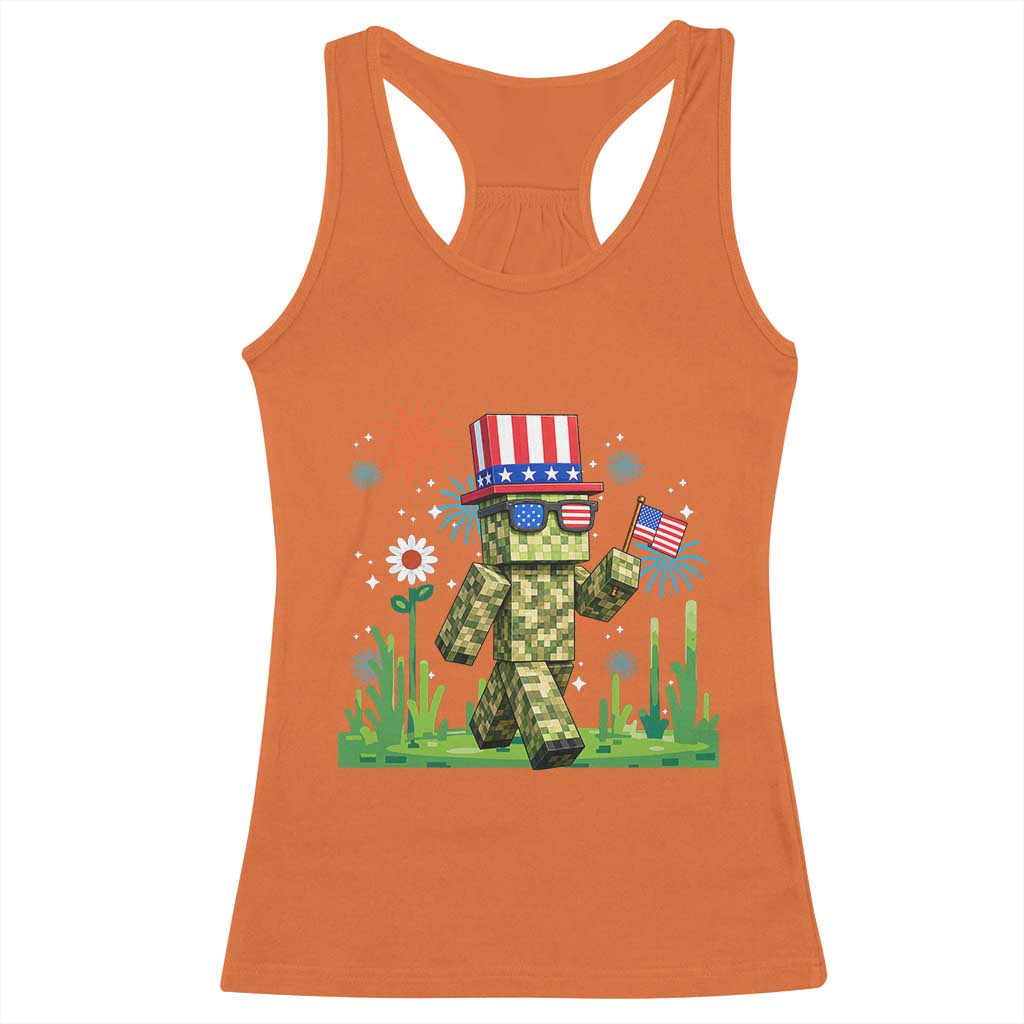 4th Of July Gamer Racerback Tank Top Pixel Art US Flag Gaming