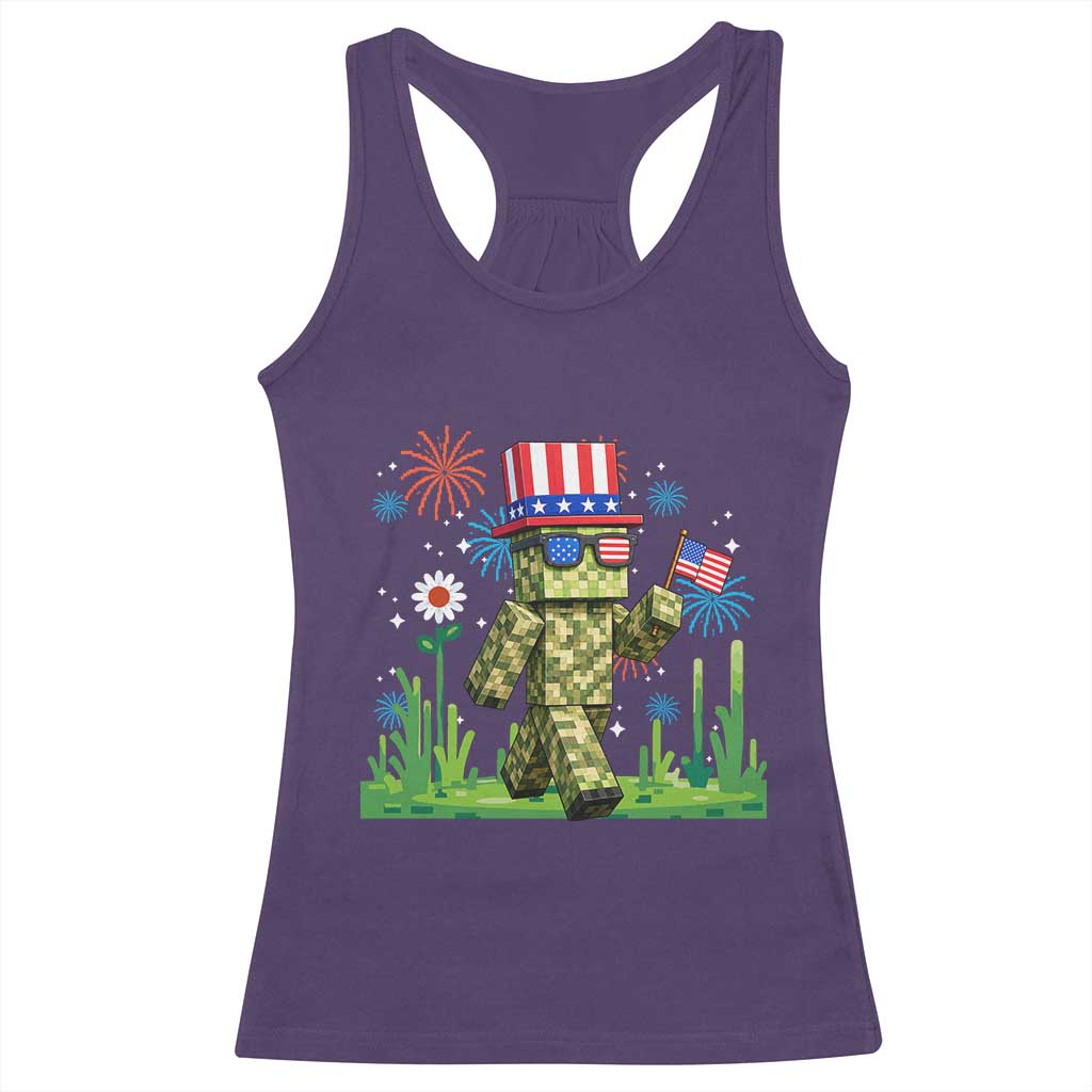 4th Of July Gamer Racerback Tank Top Pixel Art US Flag Gaming
