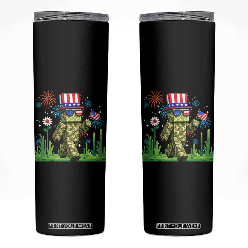 4th Of July Gamer Skinny Tumbler Pixel Art US Flag Gaming