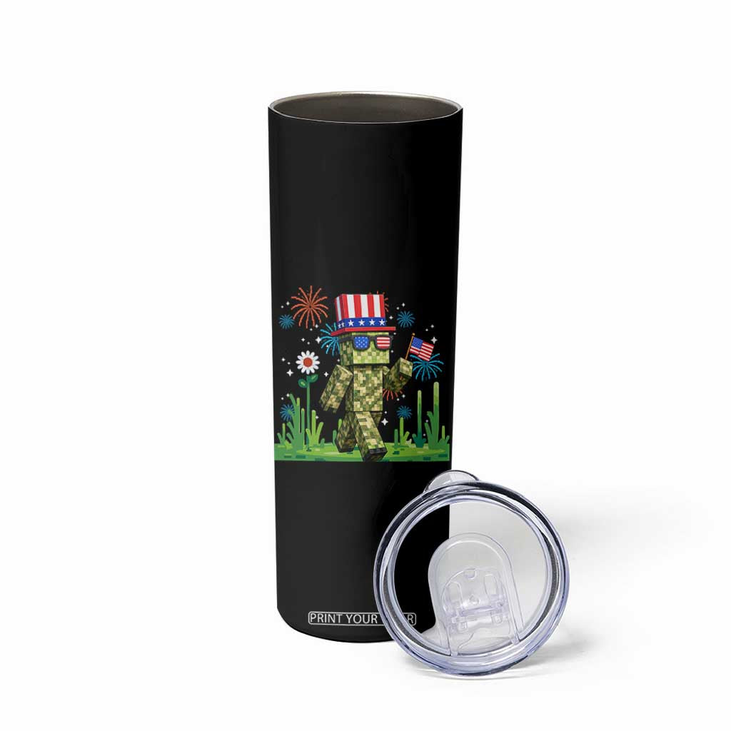 4th Of July Gamer Skinny Tumbler Pixel Art US Flag Gaming