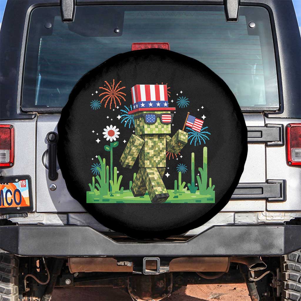 4th Of July Gamer Spare Tire Cover Pixel Art US Flag Gaming TS12 No hole Black Print Your Wear