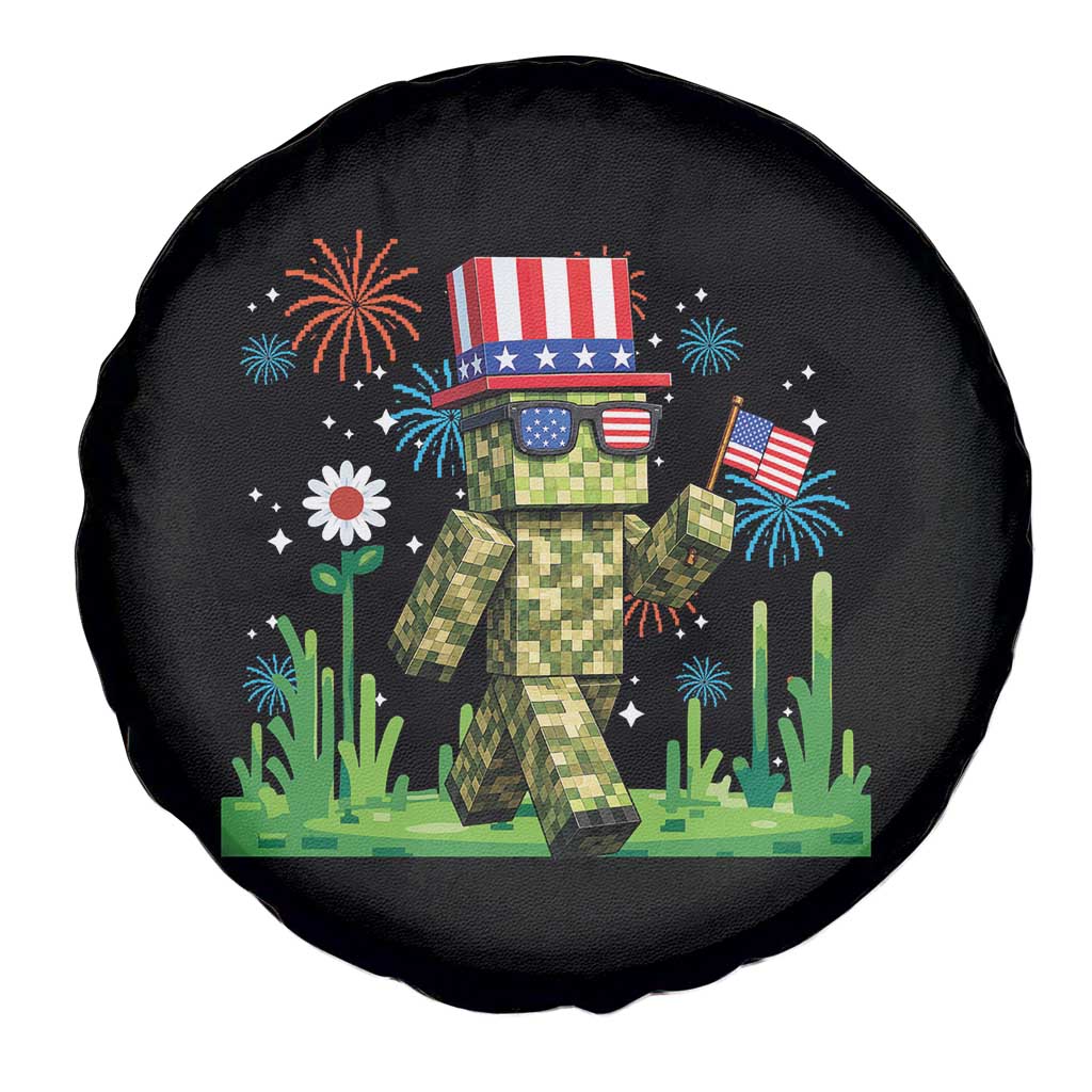 4th Of July Gamer Spare Tire Cover Pixel Art US Flag Gaming