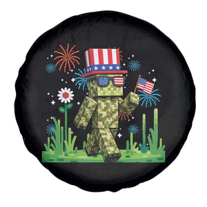 4th Of July Gamer Spare Tire Cover Pixel Art US Flag Gaming