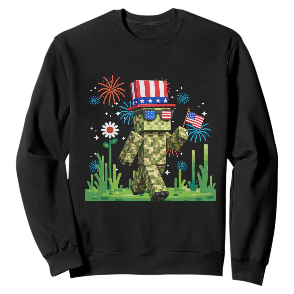 4th Of July Gamer Sweatshirt Pixel Art US Flag Gaming