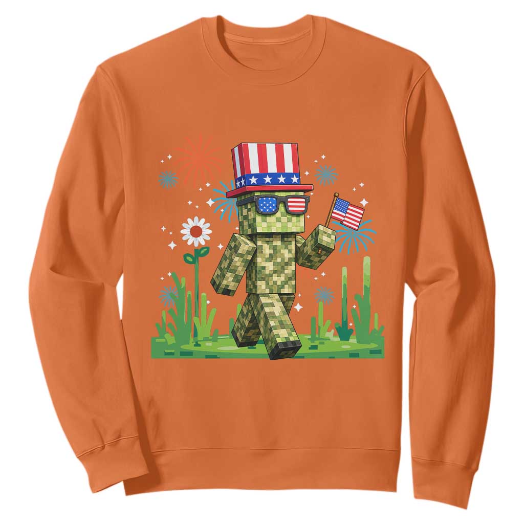4th Of July Gamer Sweatshirt Pixel Art US Flag Gaming