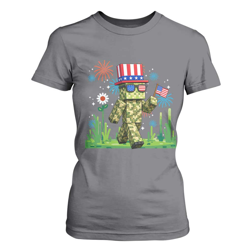 4th Of July Gamer T Shirt For Women Pixel Art US Flag Gaming