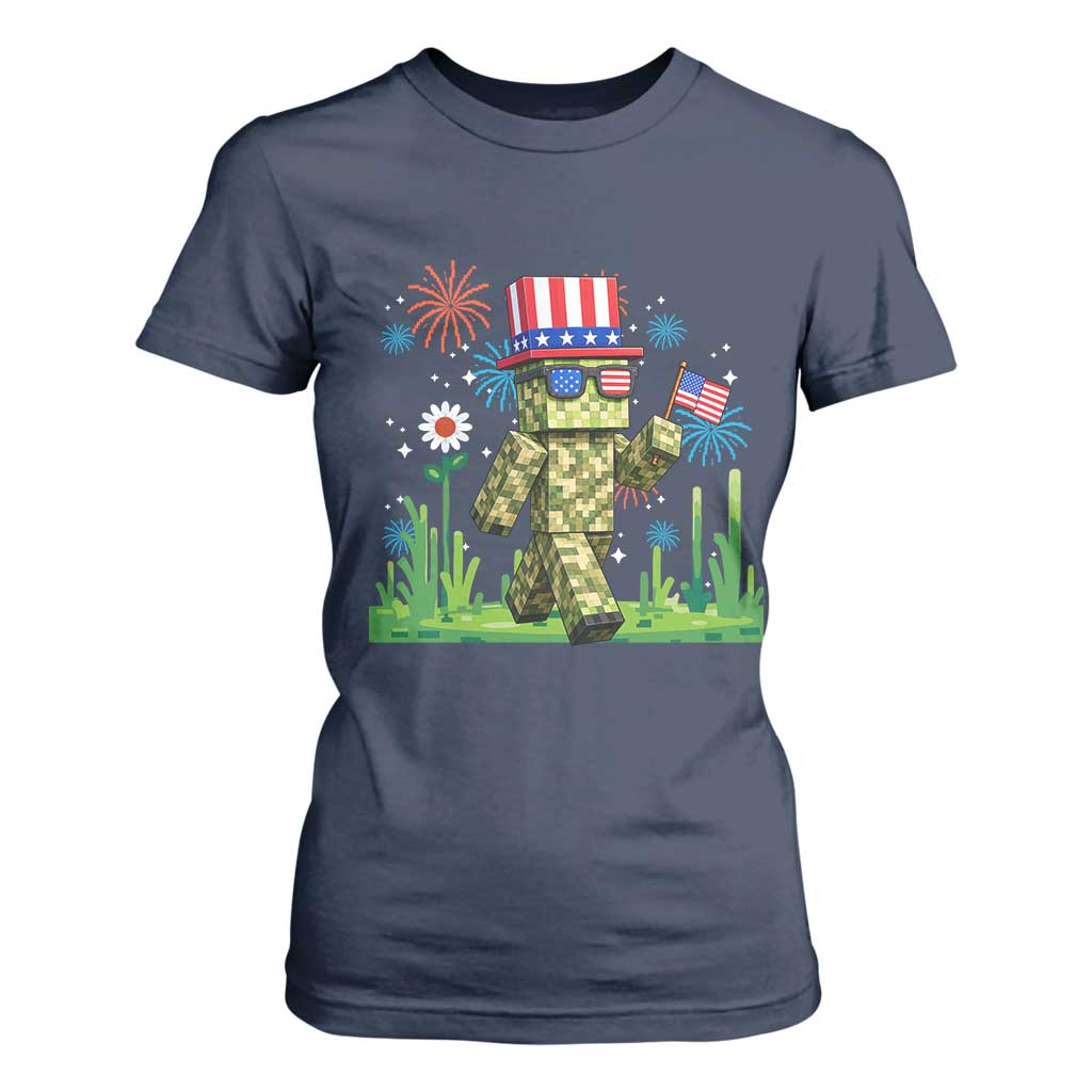 4th Of July Gamer T Shirt For Women Pixel Art US Flag Gaming