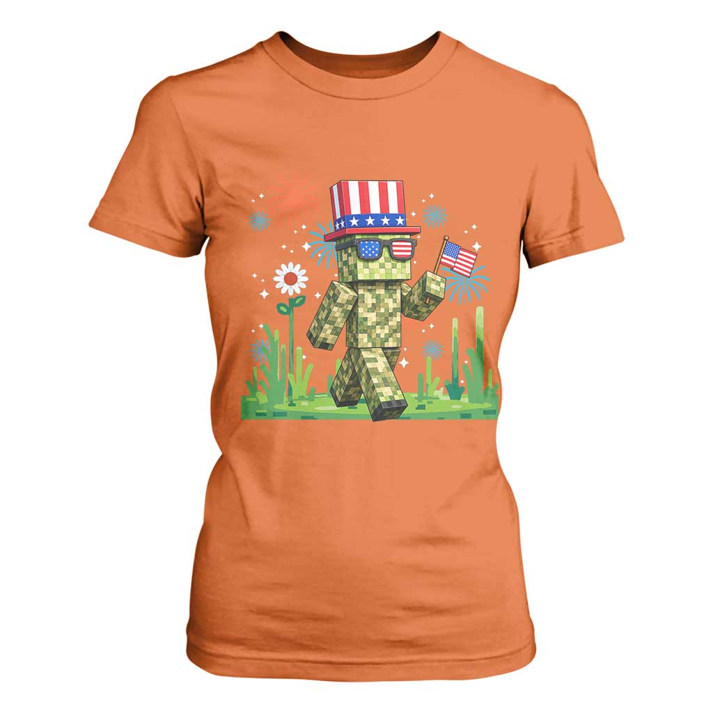 4th Of July Gamer T Shirt For Women Pixel Art US Flag Gaming