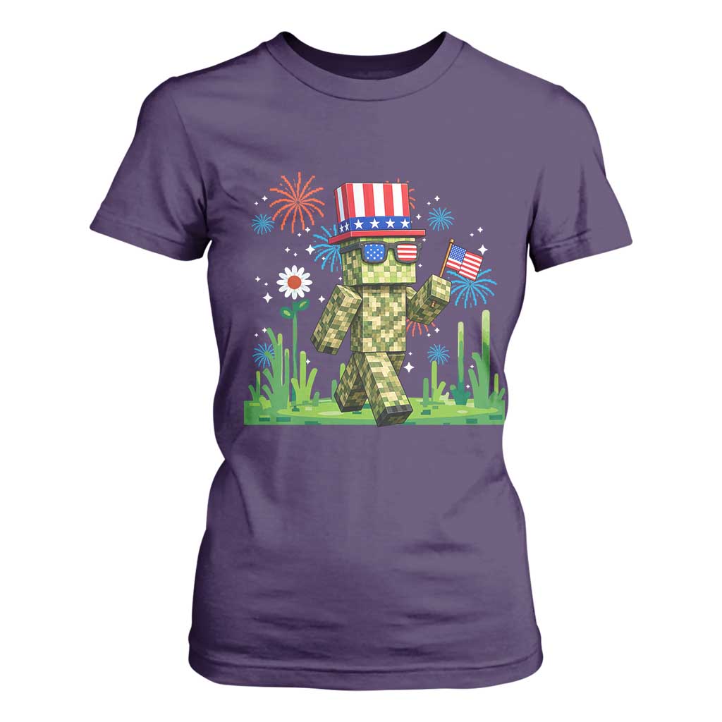 4th Of July Gamer T Shirt For Women Pixel Art US Flag Gaming