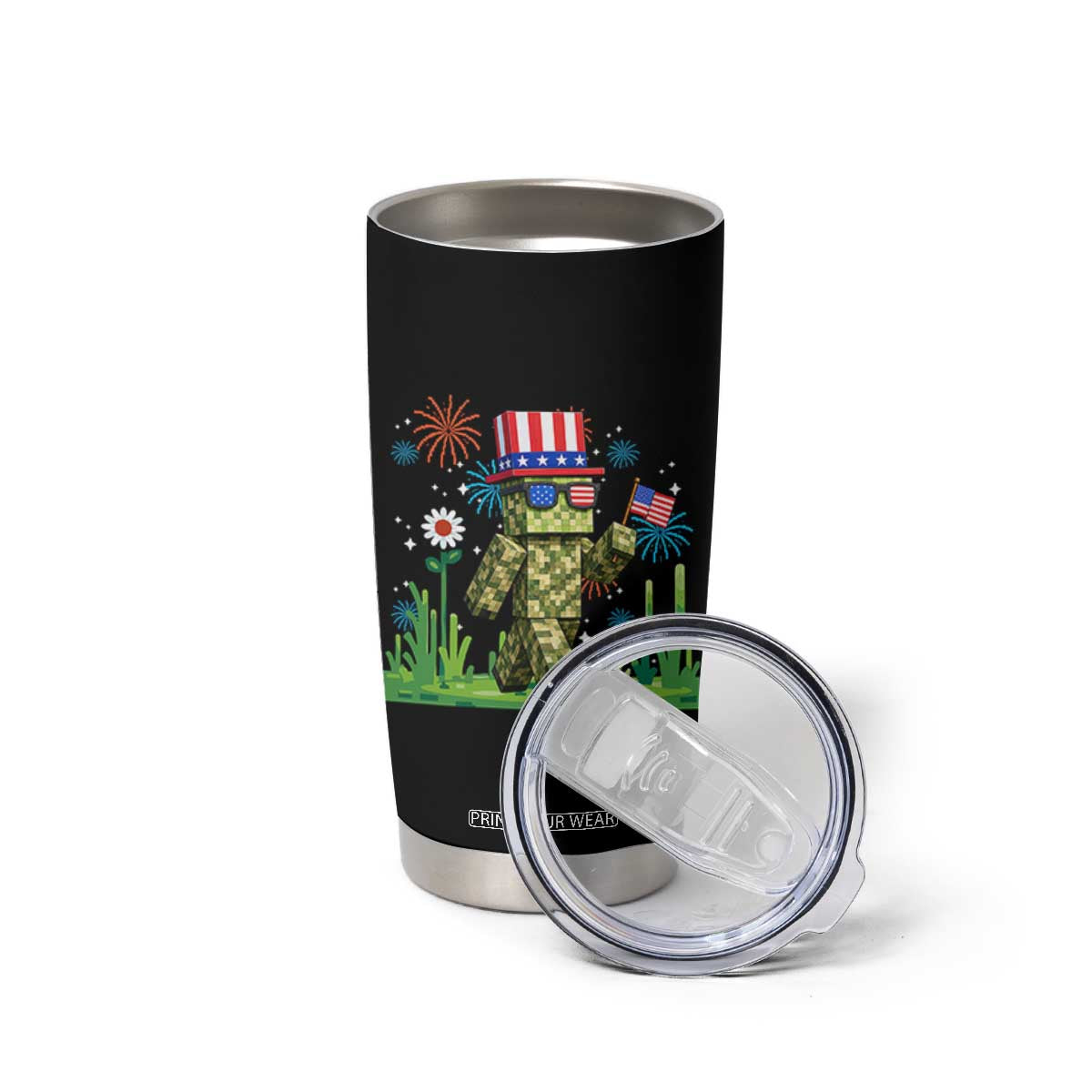 4th Of July Gamer Tumbler Cup Pixel Art US Flag Gaming