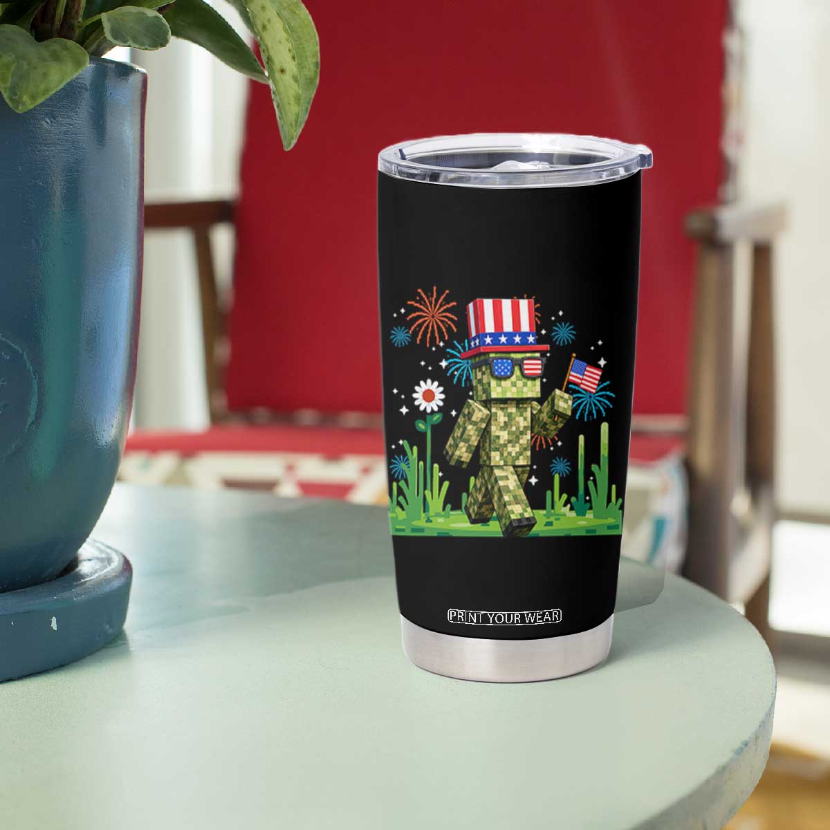 4th Of July Gamer Tumbler Cup Pixel Art US Flag Gaming