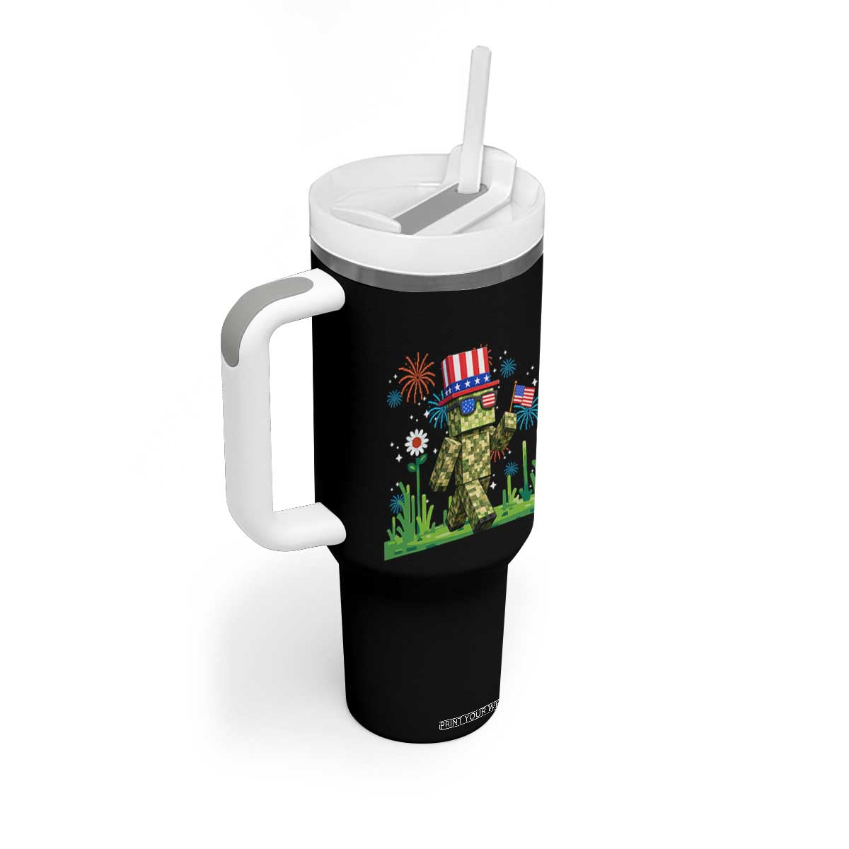 4th Of July Gamer Tumbler With Handle Pixel Art US Flag Gaming