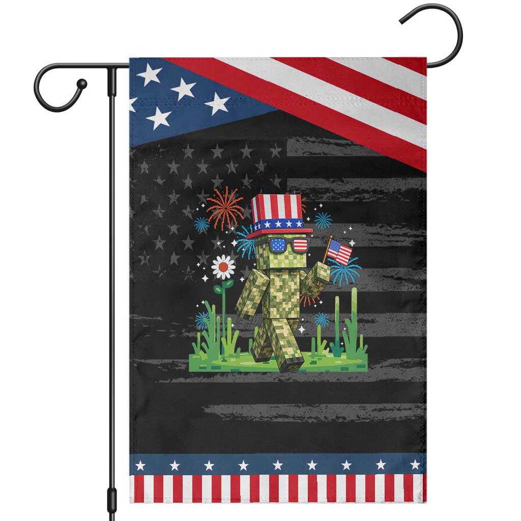 4th Of July Gamer Patriotic Garden Flag Pixel Art US Flag Gaming TS12 Distressed Black Blue Print Your Wear