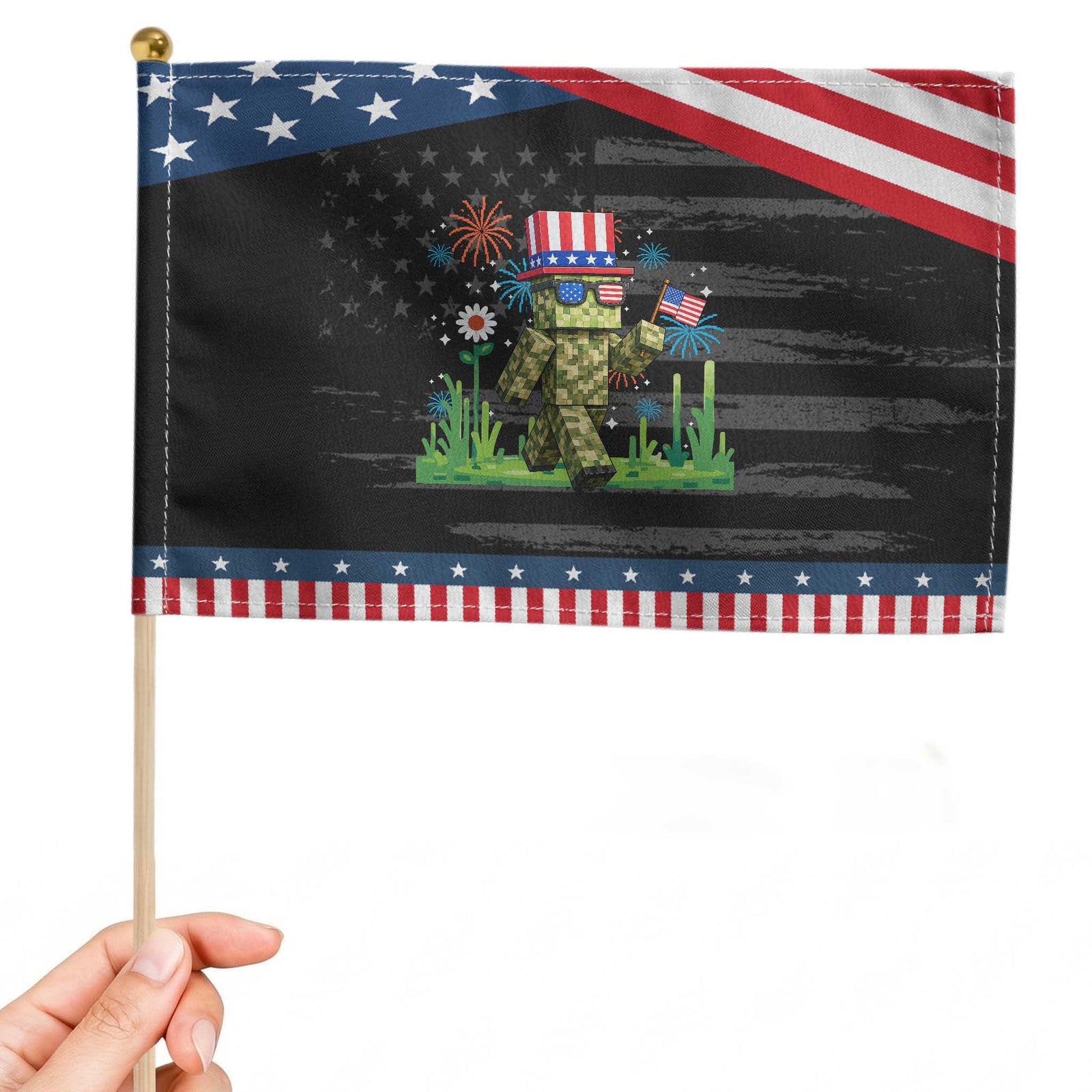4th Of July Gamer Patriotic Handheld Flag Pixel Art US Flag Gaming TS12 Distressed 8.2