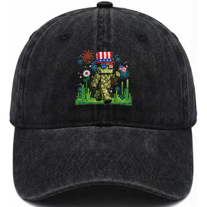 4th Of July Gamer Washed Cotton Baseball Cap Pixel Art US Flag Gaming