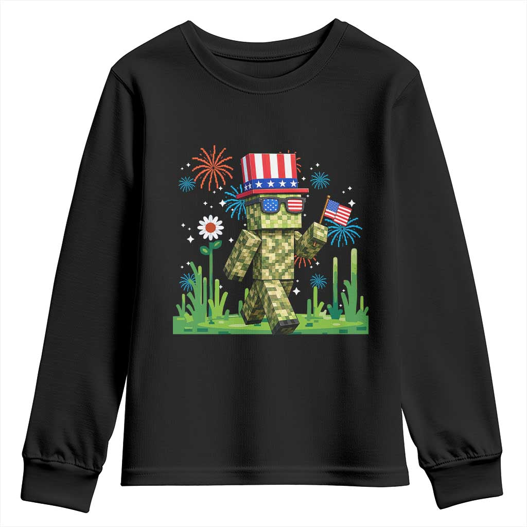 4th Of July Gamer Youth Sweatshirt Pixel Art US Flag Gaming