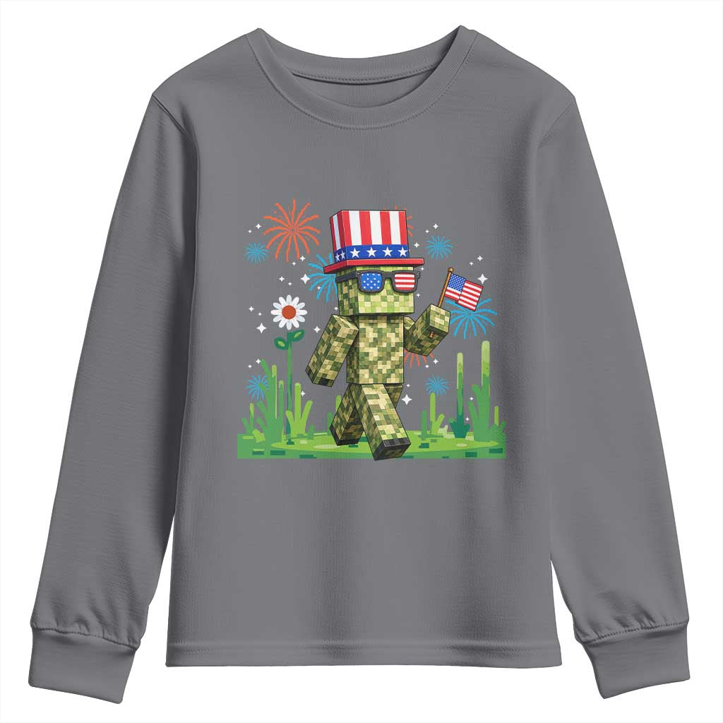 4th Of July Gamer Youth Sweatshirt Pixel Art US Flag Gaming