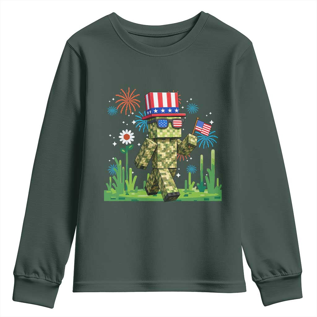 4th Of July Gamer Youth Sweatshirt Pixel Art US Flag Gaming