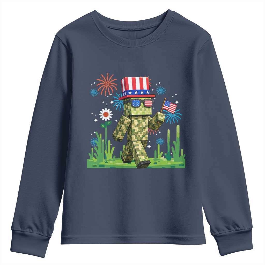 4th Of July Gamer Youth Sweatshirt Pixel Art US Flag Gaming