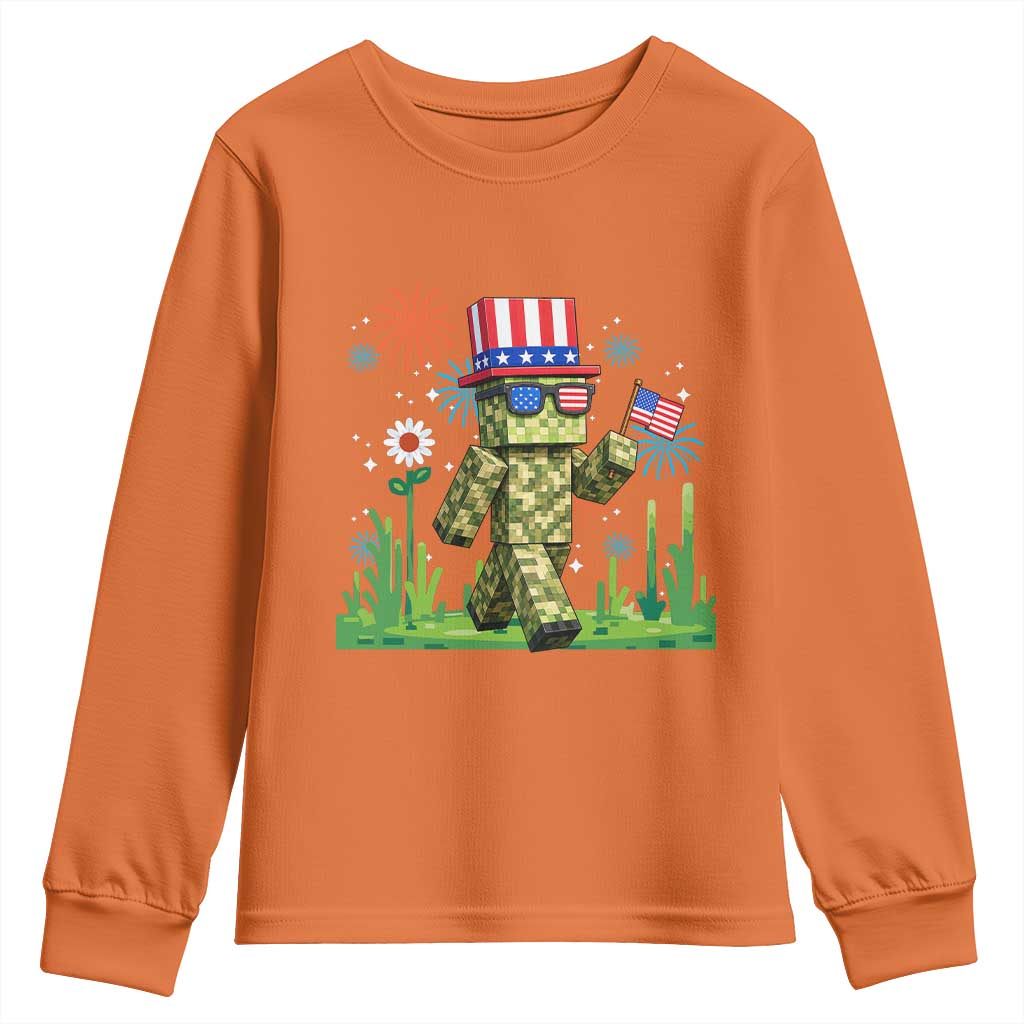 4th Of July Gamer Youth Sweatshirt Pixel Art US Flag Gaming