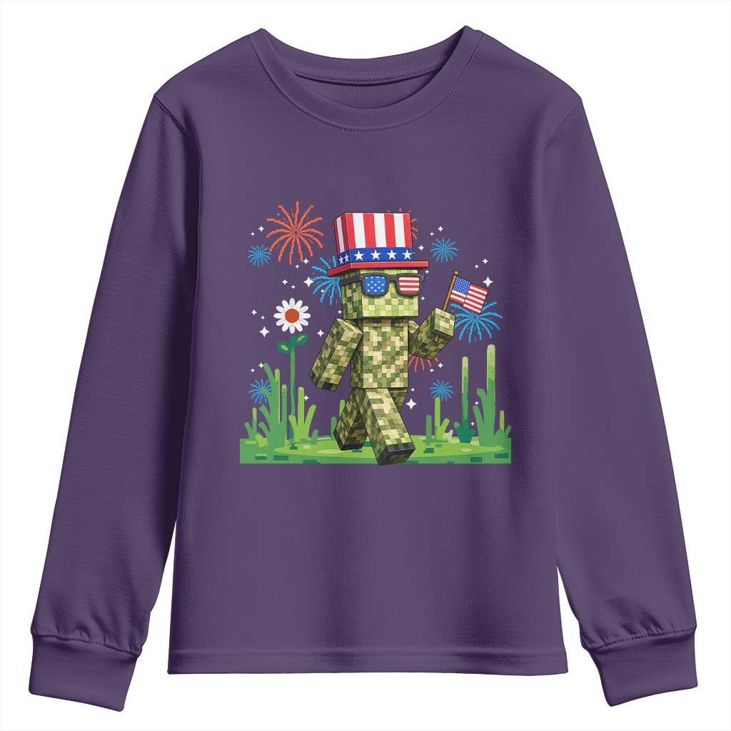 4th Of July Gamer Youth Sweatshirt Pixel Art US Flag Gaming