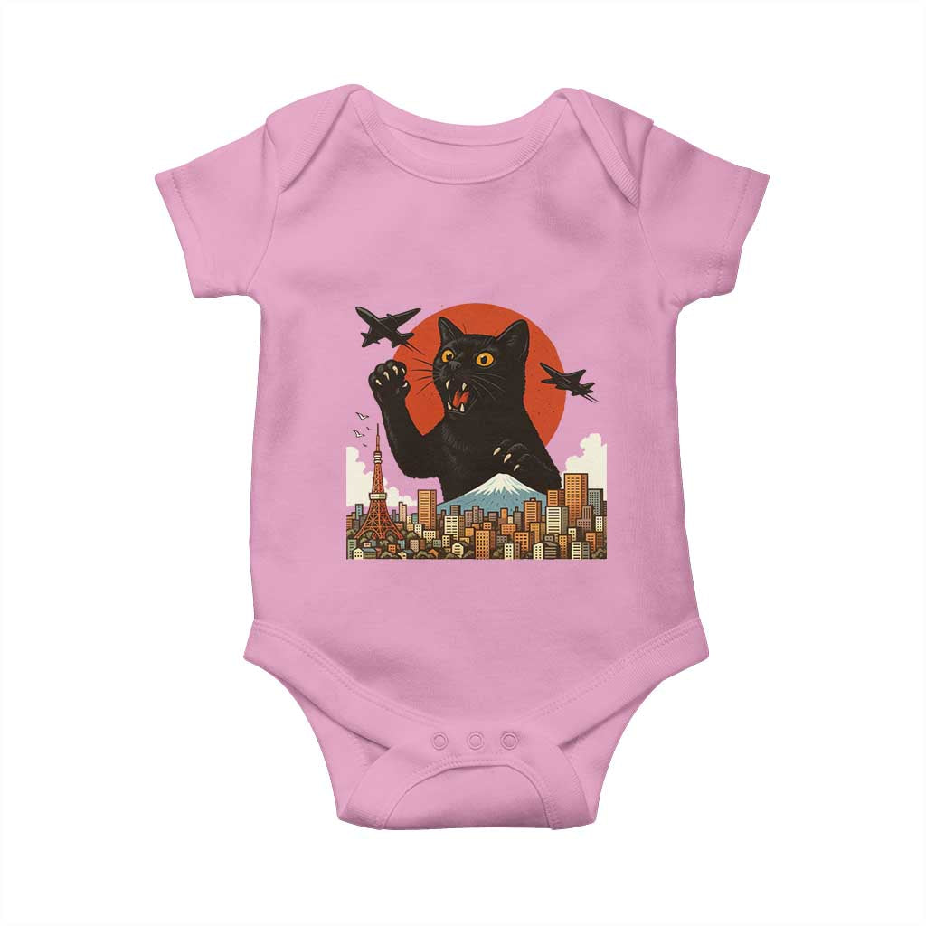 Funny Giant Cat Monster Roaring Tokyo Japan Baby Onesie TS12 Light Pink Print Your Wear