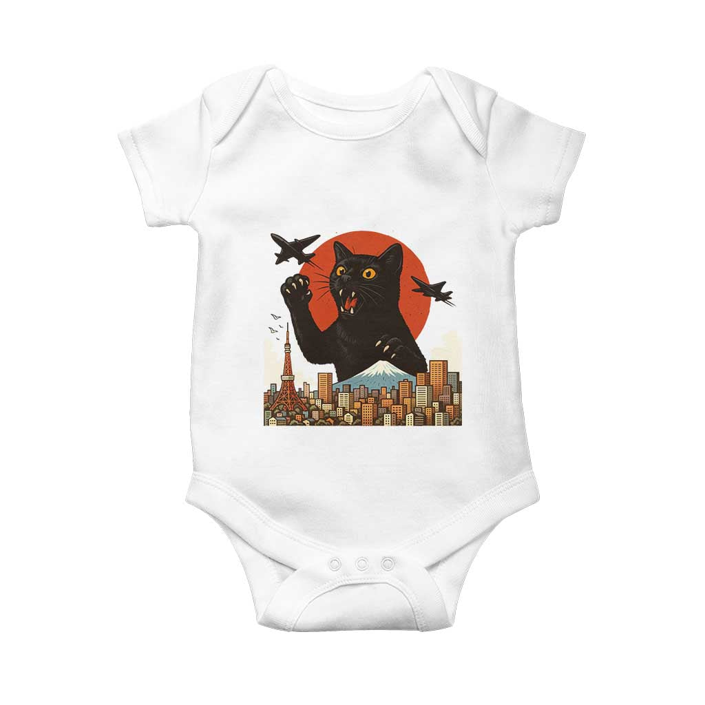 Funny Giant Cat Monster Roaring Tokyo Japan Baby Onesie TS12 White Print Your Wear