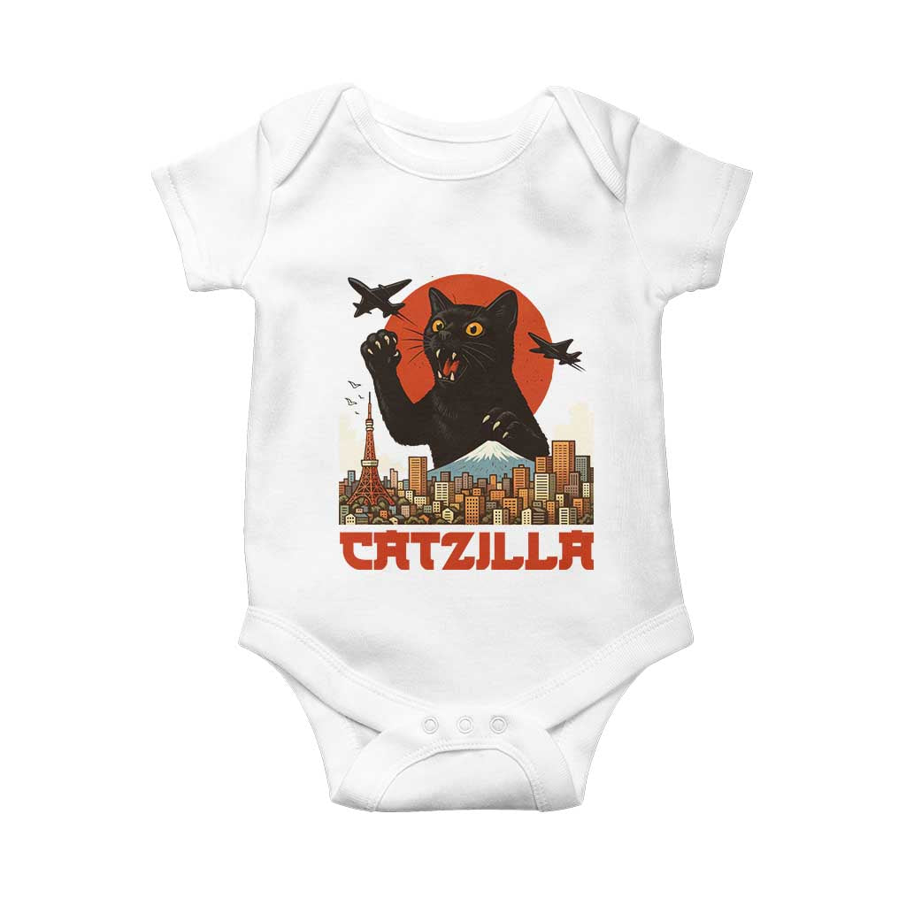 Catzilla Baby Onesie Funny Giant Cat Monster Roaring Tokyo Japan TS12 White Print Your Wear