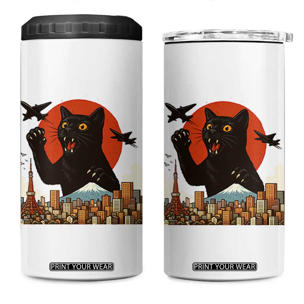 Funny Giant Cat Monster Roaring Tokyo Japan 4 in 1 Can Cooler Tumbler TS12 One Size: 16 oz White Print Your Wear