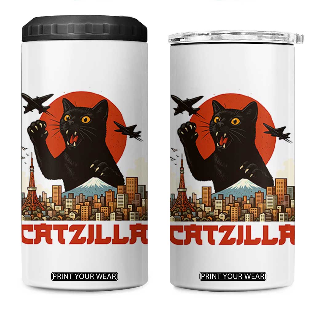 Catzilla 4 in 1 Can Cooler Tumbler Funny Giant Cat Monster Roaring Tokyo Japan TS12 One Size: 16 oz White Print Your Wear
