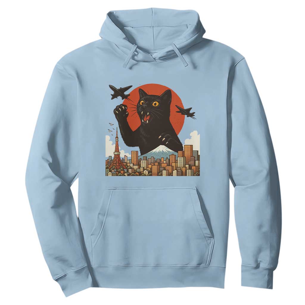 Funny Giant Cat Monster Roaring Tokyo Japan Hoodie TS12 Light Blue Print Your Wear