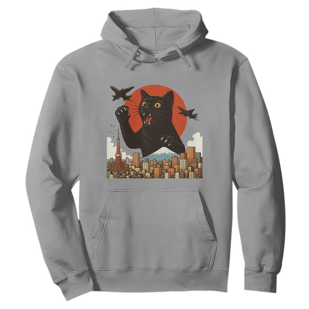 Funny Giant Cat Monster Roaring Tokyo Japan Hoodie TS12 Sport Gray Print Your Wear