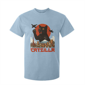 Catzilla T Shirt For Kid Funny Giant Cat Monster Roaring Tokyo Japan TS12 Light Blue Print Your Wear