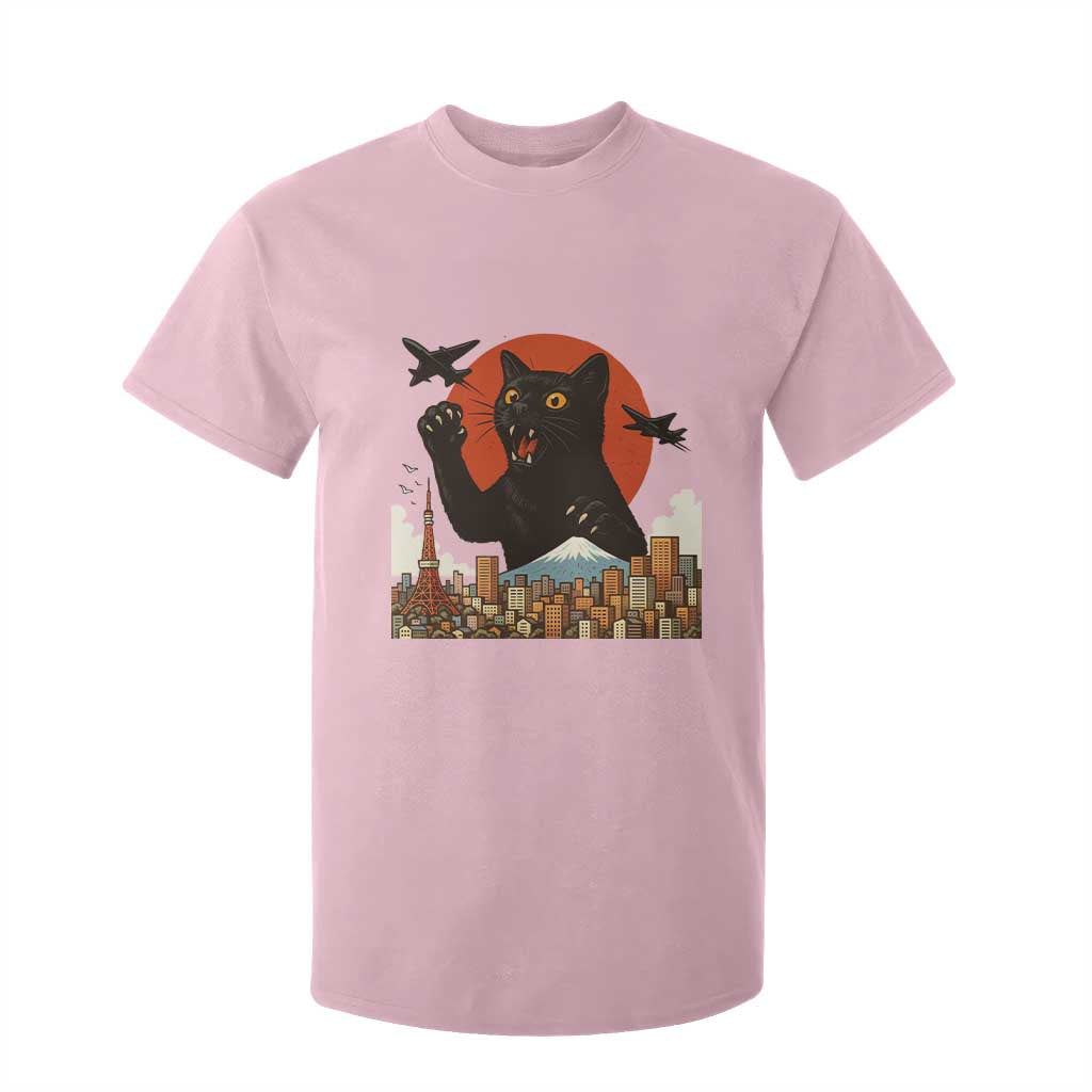 Funny Giant Cat Monster Roaring Tokyo Japan T Shirt For Kid TS12 Light Pink Print Your Wear