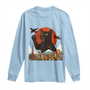 Funny Giant Cat Monster Roaring Tokyo Japan Long Sleeve Shirt TS12 Light Blue Print Your Wear