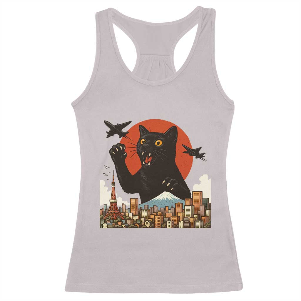 Funny Giant Cat Monster Roaring Tokyo Japan Racerback Tank Top TS12 Ice Gray Print Your Wear