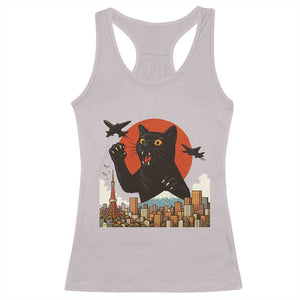 Funny Giant Cat Monster Roaring Tokyo Japan Racerback Tank Top TS12 Ice Gray Print Your Wear