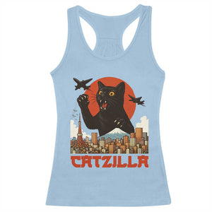Catzilla Racerback Tank Top Funny Giant Cat Monster Roaring Tokyo Japan TS12 Light Blue Print Your Wear