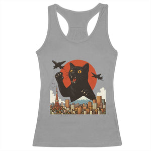 Funny Giant Cat Monster Roaring Tokyo Japan Racerback Tank Top TS12 Sport Gray Print Your Wear