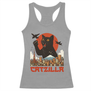 Catzilla Racerback Tank Top Funny Giant Cat Monster Roaring Tokyo Japan TS12 Sport Gray Print Your Wear