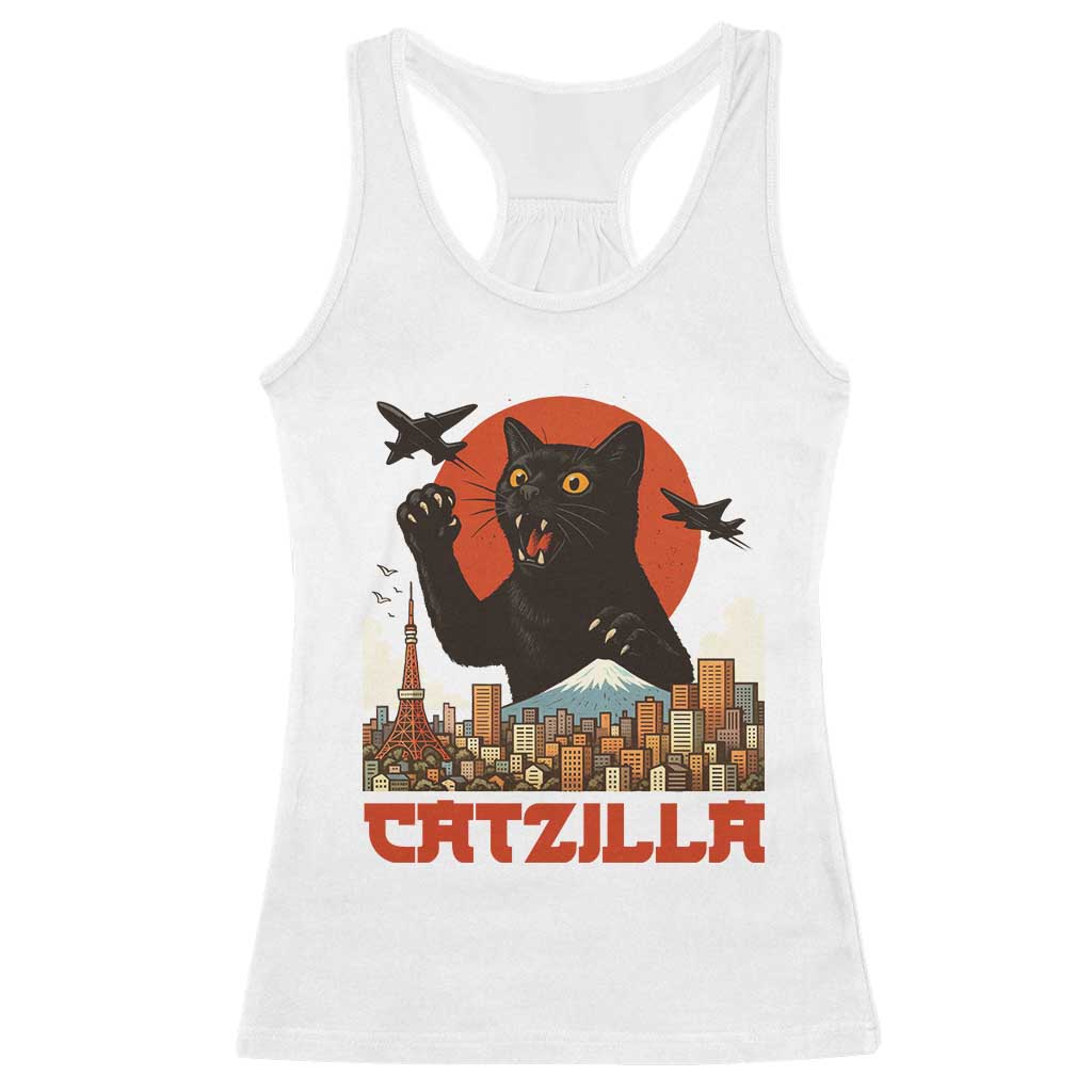 Catzilla Racerback Tank Top Funny Giant Cat Monster Roaring Tokyo Japan TS12 White Print Your Wear