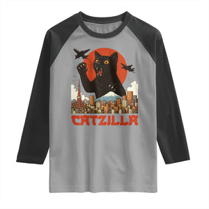 Catzilla Raglan Shirt Funny Giant Cat Monster Roaring Tokyo Japan TS12 Sport Gray Black Print Your Wear