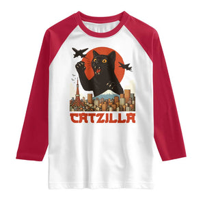 Catzilla Raglan Shirt Funny Giant Cat Monster Roaring Tokyo Japan TS12 White Red Print Your Wear