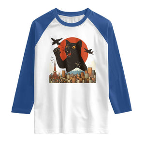 Funny Giant Cat Monster Roaring Tokyo Japan Raglan Shirt TS12 White Royal Print Your Wear