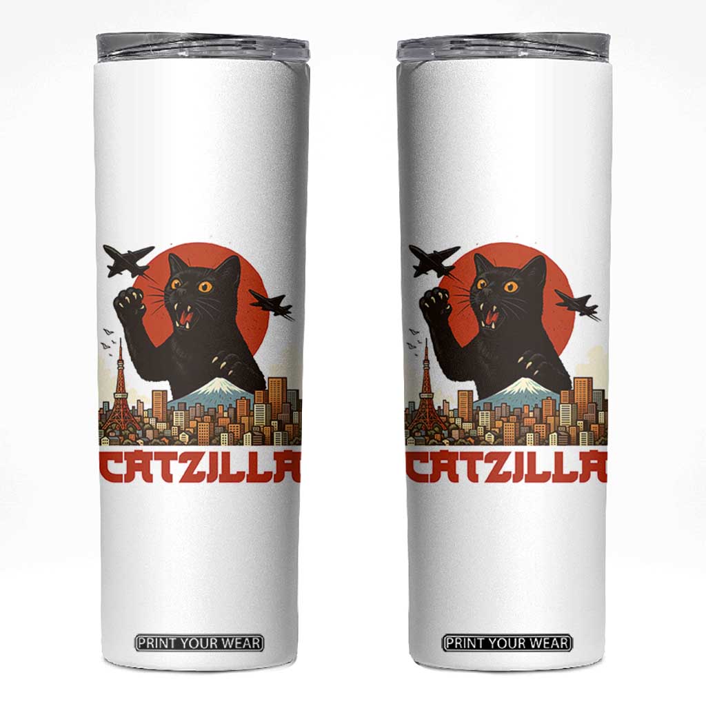 Catzilla Skinny Tumbler Funny Giant Cat Monster Roaring Tokyo Japan TS12 White Print Your Wear