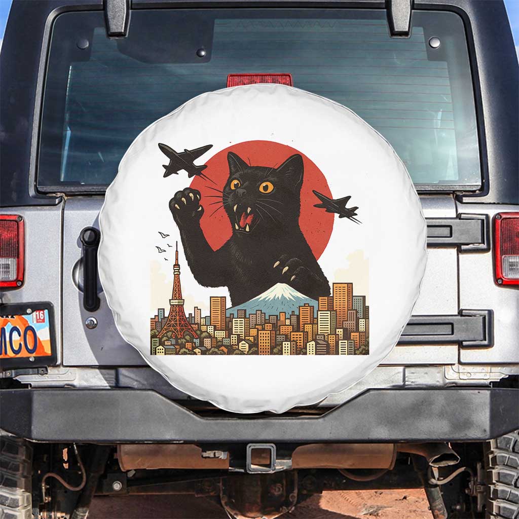 Funny Giant Cat Monster Roaring Tokyo Japan Spare Tire Cover TS12 No hole White Print Your Wear