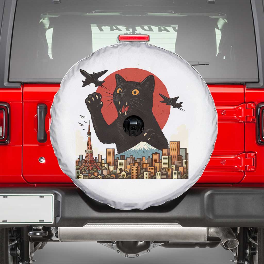 Funny Giant Cat Monster Roaring Tokyo Japan Spare Tire Cover TS12 White Print Your Wear