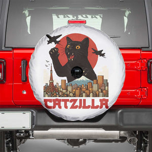 Catzilla Spare Tire Cover Funny Giant Cat Monster Roaring Tokyo Japan TS12 White Print Your Wear